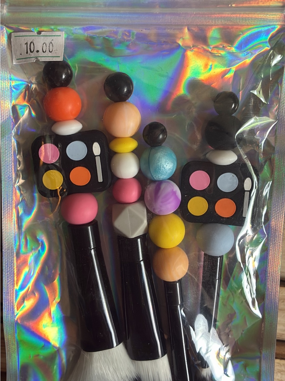 Makeup Brush Set with Colorful Beaded Handles
